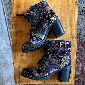 Diba black floral high heel zip boots!